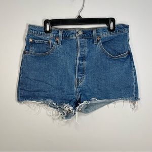 Levis Shorts Womens 32 Blue Denim Jean 501 Cut Off Button Fly High Rise Ladies